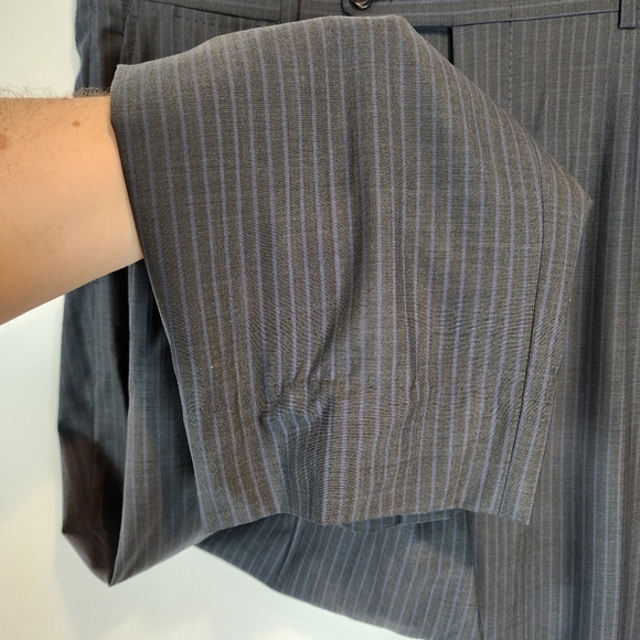 Ermenegildo Zegna Men's Mila Wool Pants Grey Blue Pin Stripe Dress Pants Tapered - Picture 4 of 9